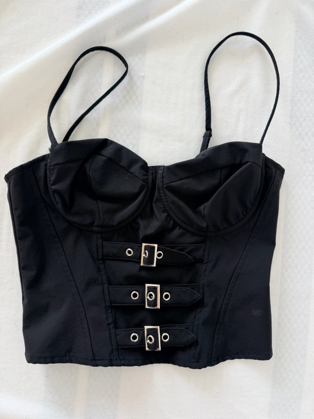 Princess Polly Black Buckle Bustier Crop Top